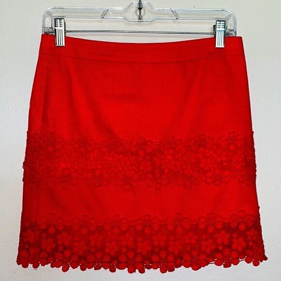 J Crew Lined Red Mini Skirt with Scalloped Hem Size 0 - Picture 3 of 11